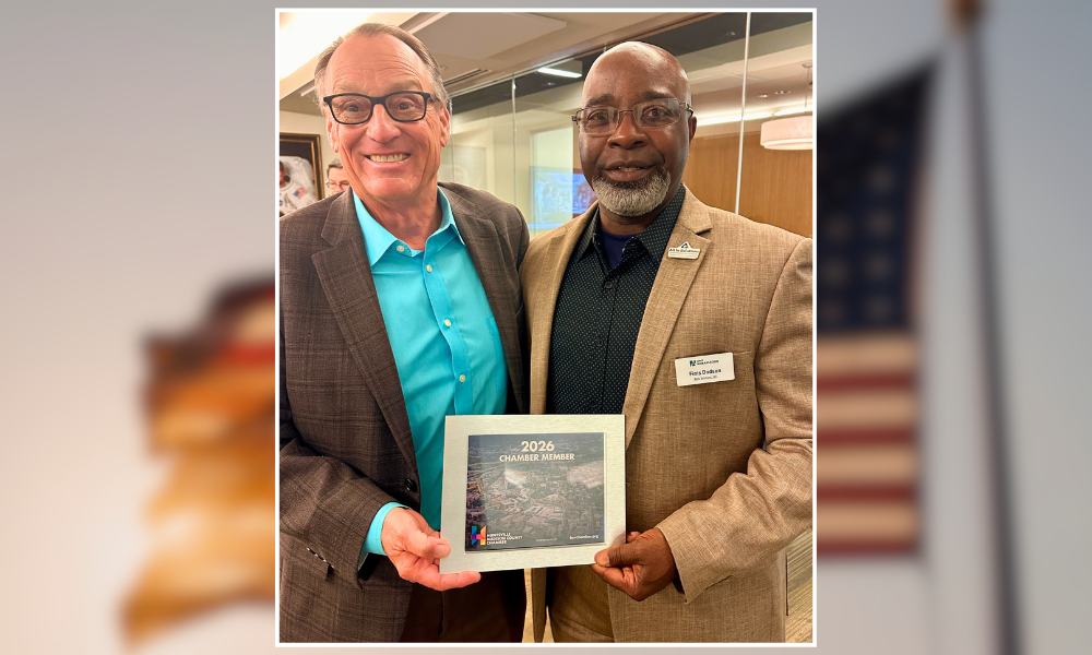 April 7, 2026 — ASMDA officially joins the Huntsville Chamber of Commerce. Finis Dodson (right) presents the plaque to ASMDA President Cole Kupec (left).
