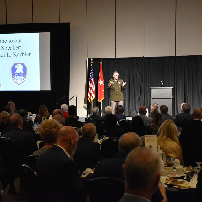 The Air, Space and Missile Defense Association recognizes several members of U.S. Army Space and Missile Defense Command and Redstone Arsenal at its annual luncheon at the Von Braun Center, Huntsville, Alabama, May 13, 2022. (photos by Ronald Bailey and Ayumi Davis)